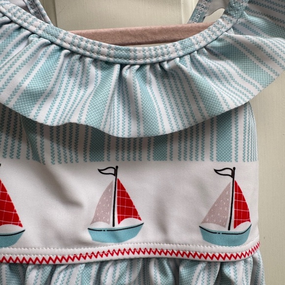 NWOT Marie Nicole 3T Girls Sailboat Ruffle Bikini Top Bathingsuit Swimsuit - Picture 3 of 5